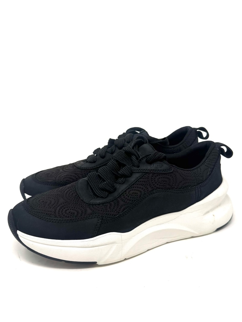 UGG Womens LA Glide Logo Stitch Black Leather Lace Up Sneaker Size  9.5